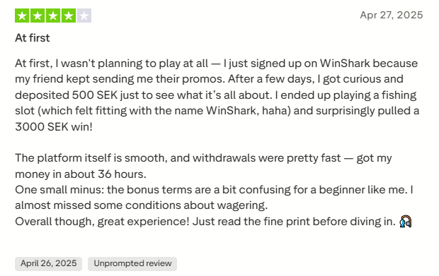 WinShark Casino Review 3 - Customer Experience
